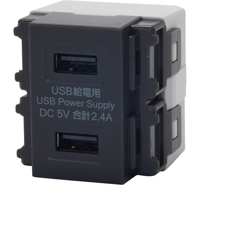USB-R3701DG-JP JAPPY USB Type-A給電用コンセント(2ポートタイプ) ダークグレー