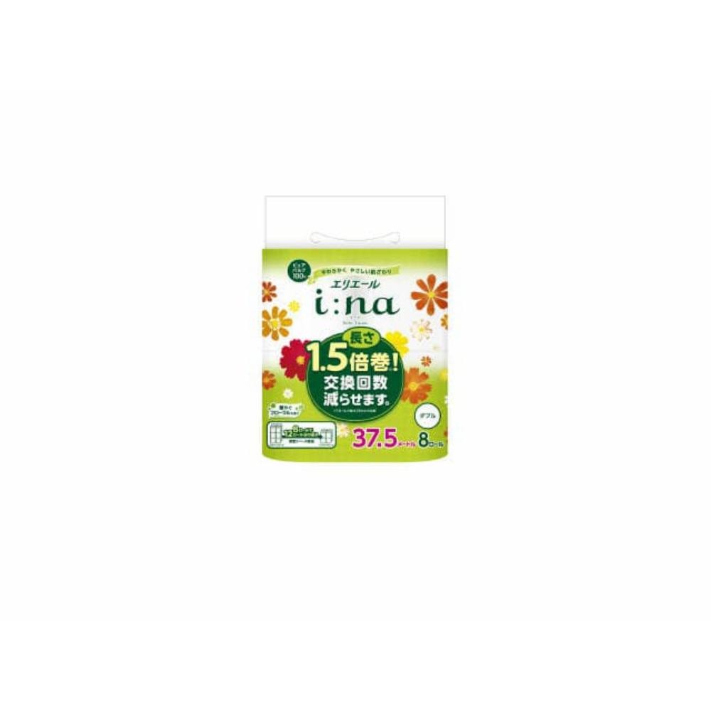大王製紙 純正品 エリエールi:na(イーナ)トイレットティシュー1.5倍巻8R(ダブル) 4902011824193【単品販売。ケース販売ではございません。】
