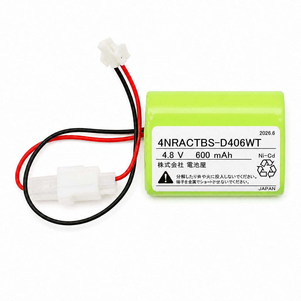 4NR-AC-TB相当品 電池屋製新品 東芝ライテック製誘導灯・非常灯用交換電池  ＜年度シール付き＞ コネクター付きそのまま取付できます。