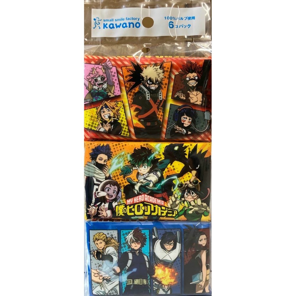 河野製紙 純正品 僕のヒーローアカデミアミニポケットティシュ６Ｐ 4901451164142【単品販売。ケース販売ではございません。】