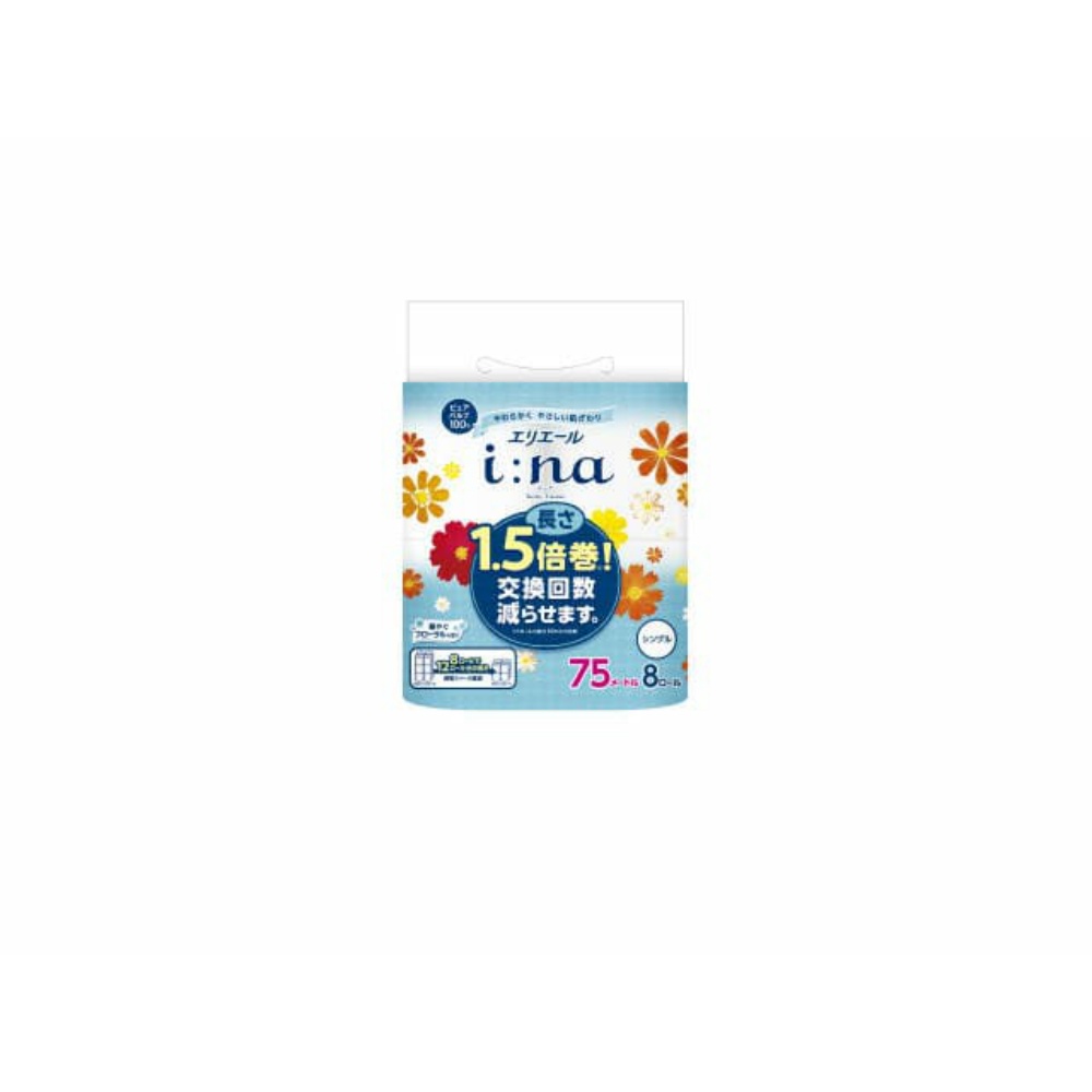 大王製紙 純正品 エリエールi:na(イーナ)トイレットティシュー1.5倍巻8R(シングル) 4902011824186【単品販売。ケース販売ではございません。】