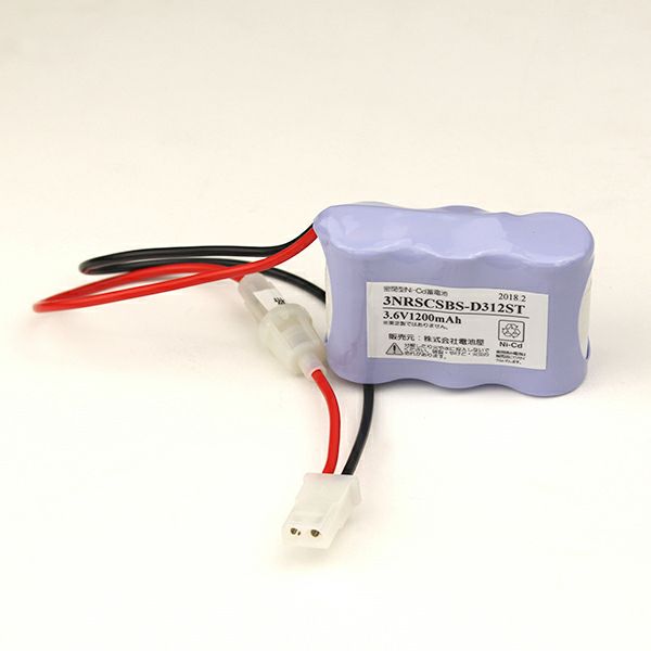 3NR-SC-SB相当品 (同等品) 電池屋製新品 東芝ライテック製誘導灯器具・非常灯器具用交換電池 3.6V1200mAh(1800mAh電池使用) <年度シール付き> コネクター付きそのまま取付できます。 【全国一律送料450円】