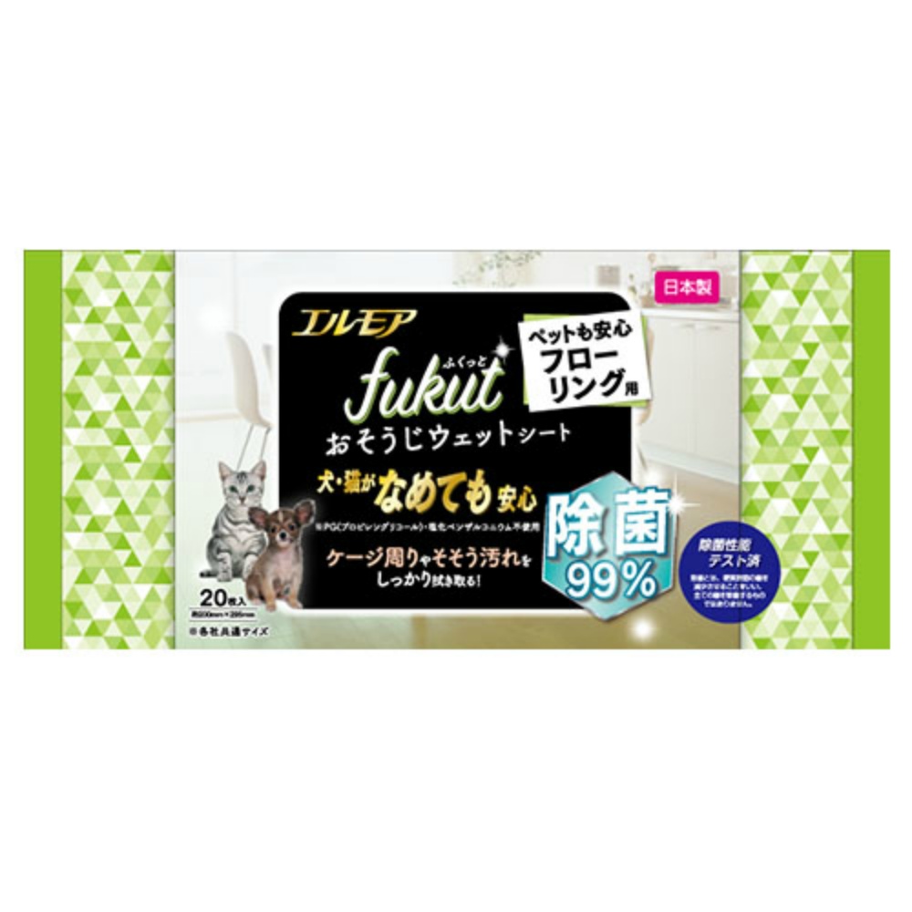 カミ商事 純正品 エルモア fukut おそうじシート ペットも安心フローリング用 20枚 4971633171961【単品販売。ケース販売ではございません。】