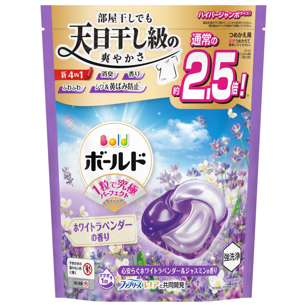 Ｐ＆Ｇ 純正品 ボールドジェルボール４Ｄ心安らぐホワイトラベンダー＆ジャスミンの香りつめかえハイパージャンボサイズ 4987176292407【単品販売。ケース販売ではございません。】