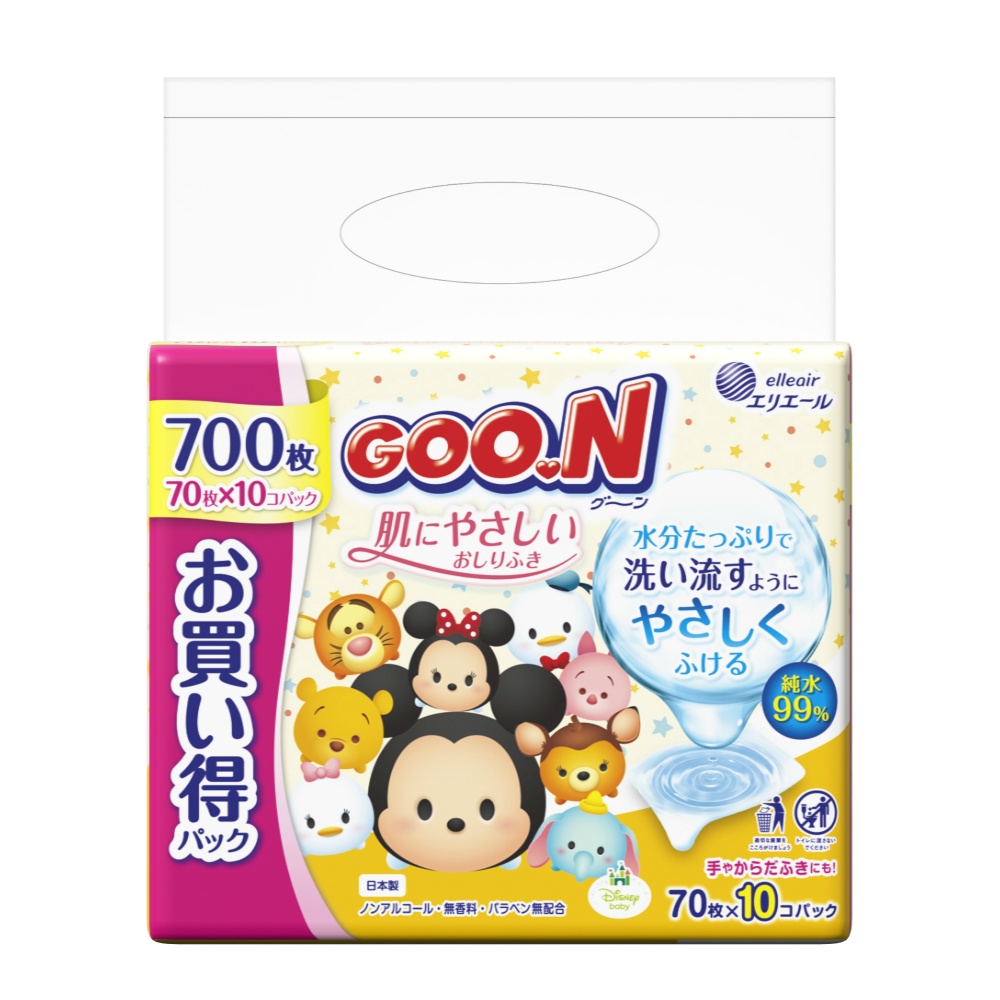 大王製紙 純正品 グ～ン 肌にやさしいおしりふき７０枚×１０個 4902011831924【単品販売。ケース販売ではございません。】