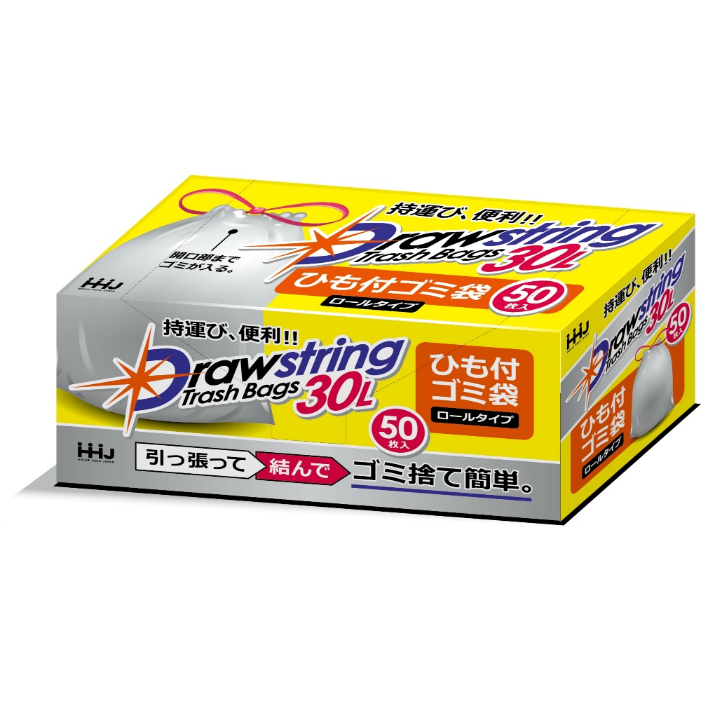 ハウスホールドジャパン 純正品 RD30 紐付きロールゴミ袋 半透明 30L 50枚 4580287322683【単品販売。ケース販売ではございません。】