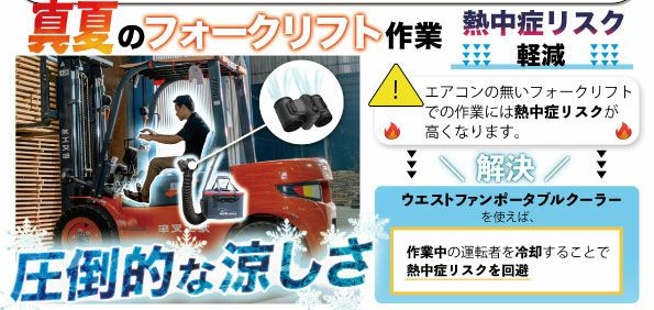 フォークリフトセット フォークリフト作業時の熱中症対策 スポットクーラー&専用ファン&専用バッテリー