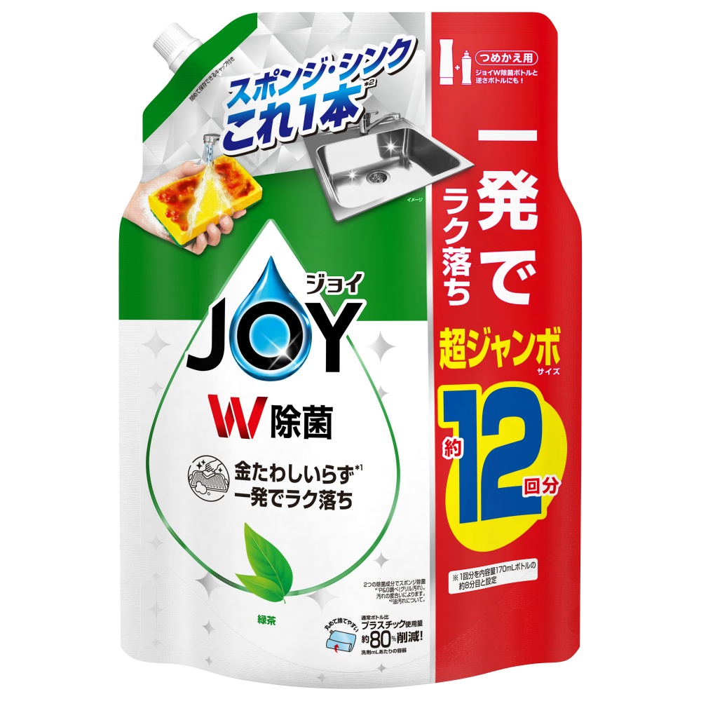 P&G 純正品 除菌ジョイコンパクト緑茶の香り詰替超ジャンボサイズ 4987176290052【単品販売。ケース販売ではございません。】