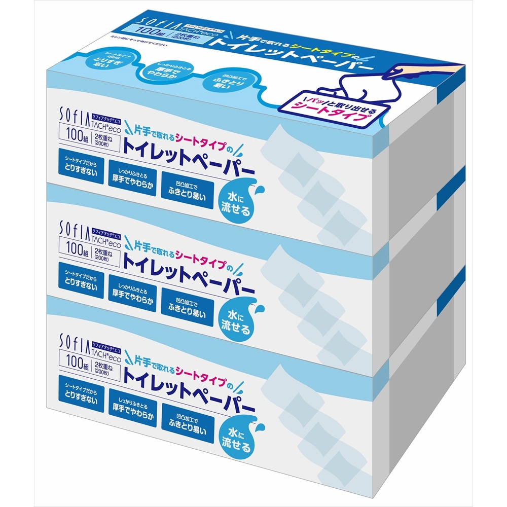 マスコー製紙 純正品 ソフィアタッチエコシートタイプトイレットペーパー100w3P 4978554113698【単品販売。ケース販売ではございません。】